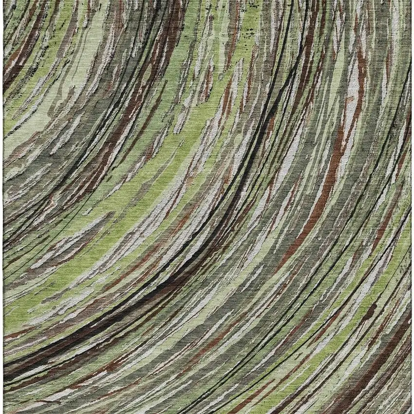 Sage And Ivory Abstract Washable Area Rug With UV Protection Photo 4