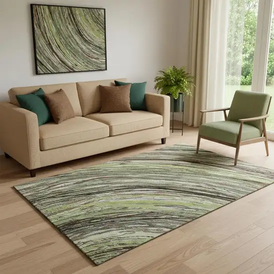 Sage And Ivory Abstract Washable Area Rug With UV Protection Photo 2