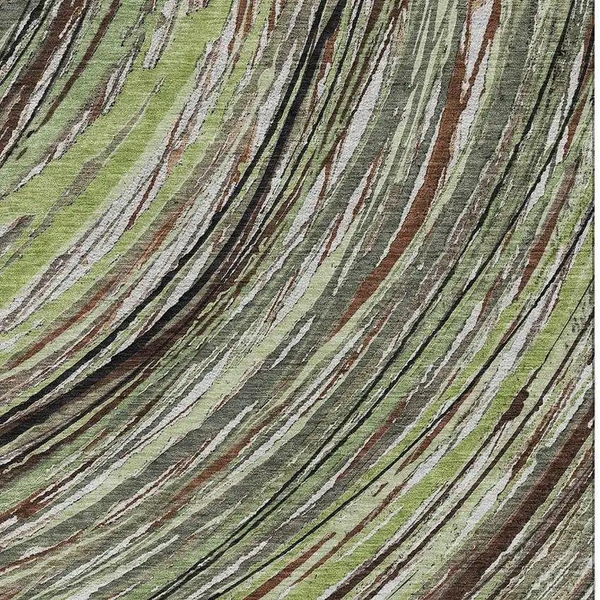 Sage And Ivory Abstract Washable Area Rug With UV Protection Photo 3