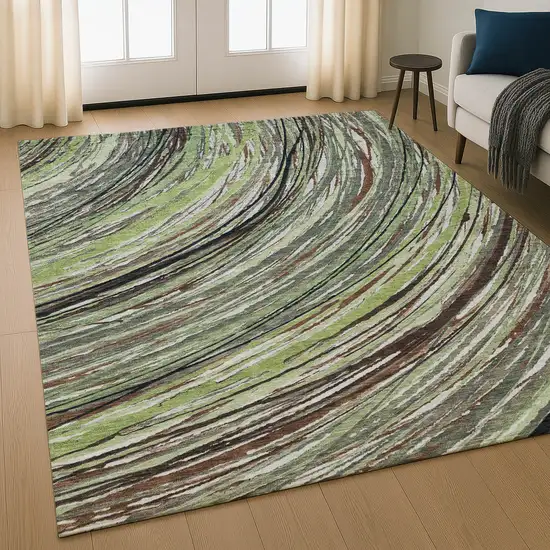 Sage And Ivory Abstract Washable Area Rug With UV Protection Photo 5