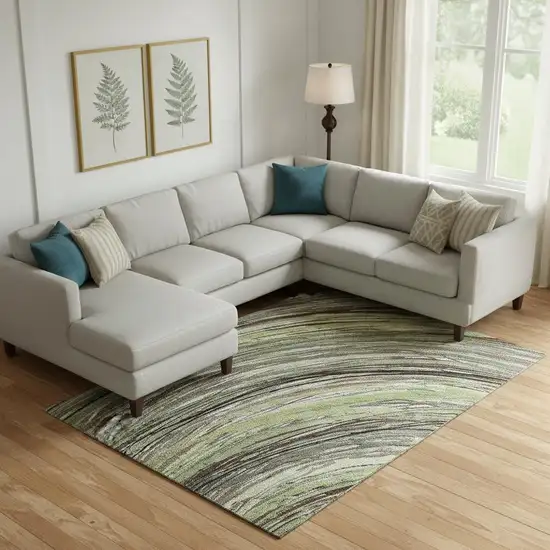 Sage And Ivory Abstract Washable Area Rug With UV Protection Photo 2