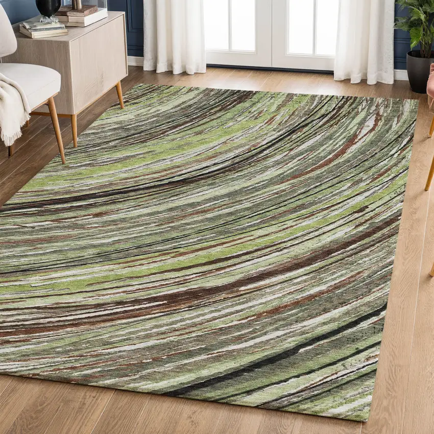 Sage And Ivory Abstract Washable Area Rug With UV Protection Photo 6