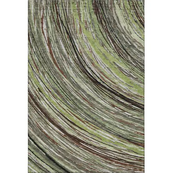 Sage And Ivory Abstract Washable Area Rug With UV Protection Photo 4