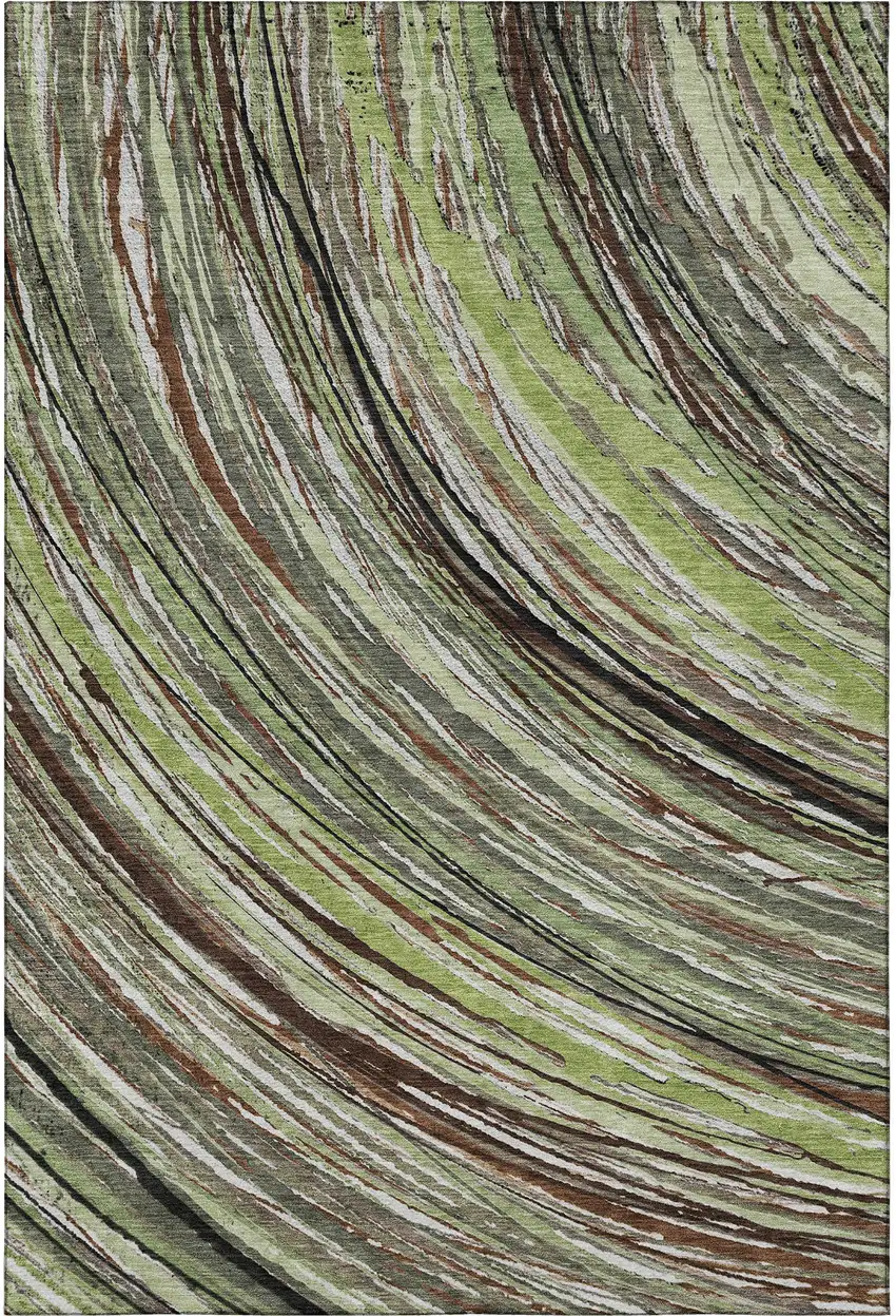 Sage And Ivory Abstract Washable Area Rug With UV Protection Photo 4