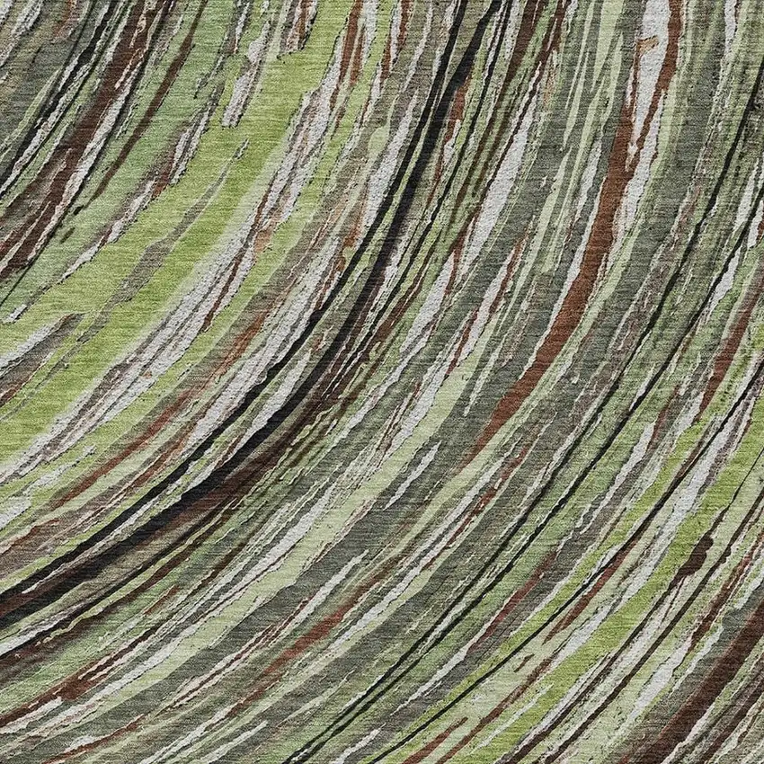 Sage And Ivory Abstract Washable Area Rug With UV Protection Photo 3