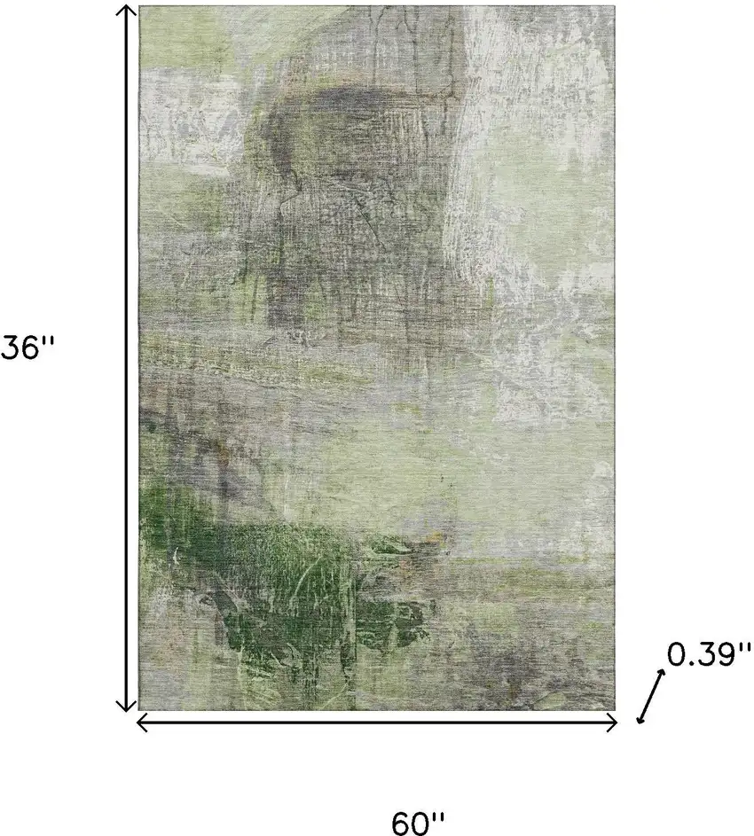 Sage And Ivory Abstract Washable Area Rug With UV Protection Photo 9