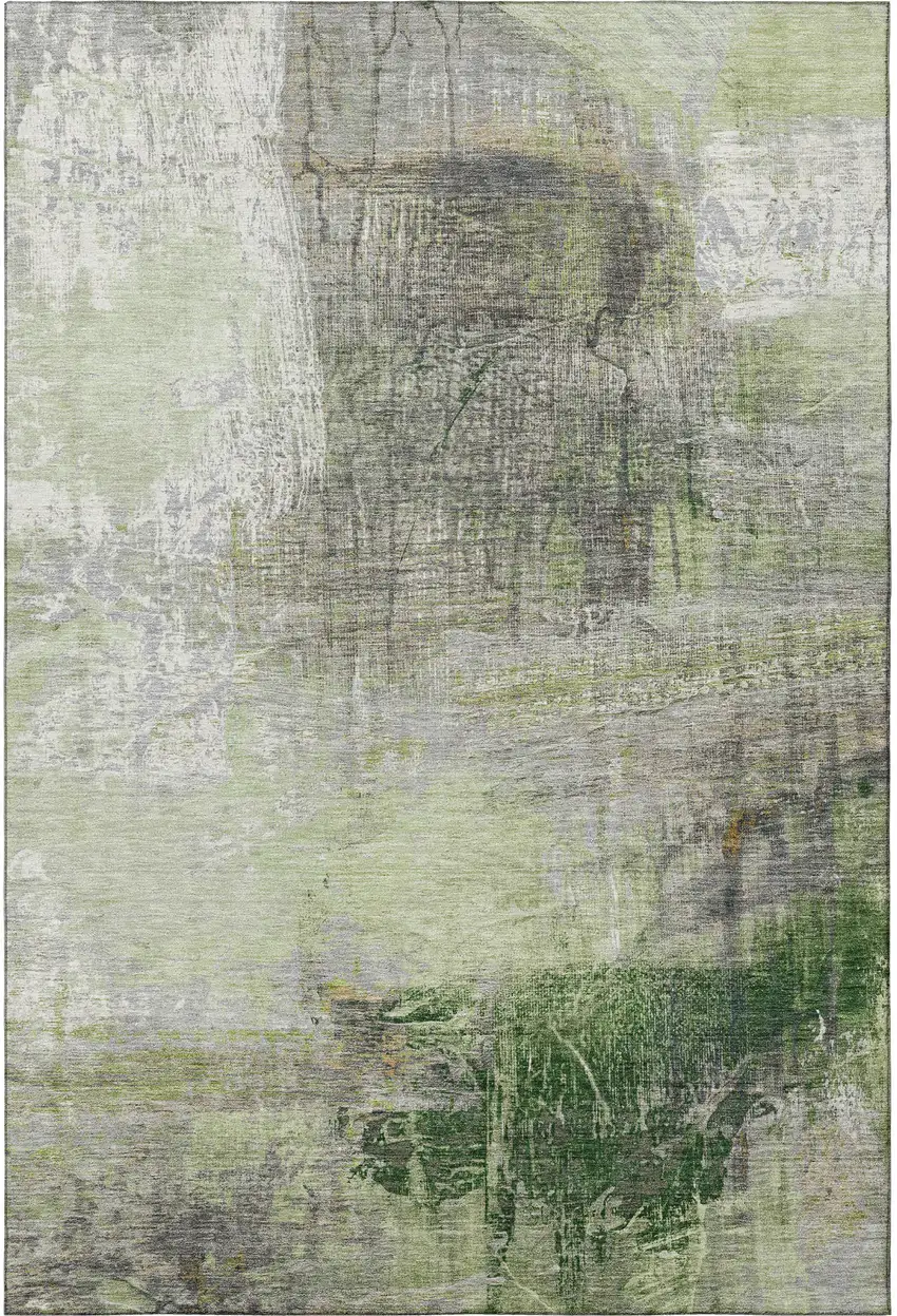 Sage And Ivory Abstract Washable Area Rug With UV Protection Photo 4
