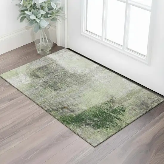 Sage And Ivory Abstract Washable Area Rug With UV Protection Photo 2