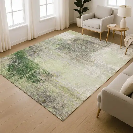 Sage And Ivory Abstract Washable Area Rug With UV Protection Photo 6