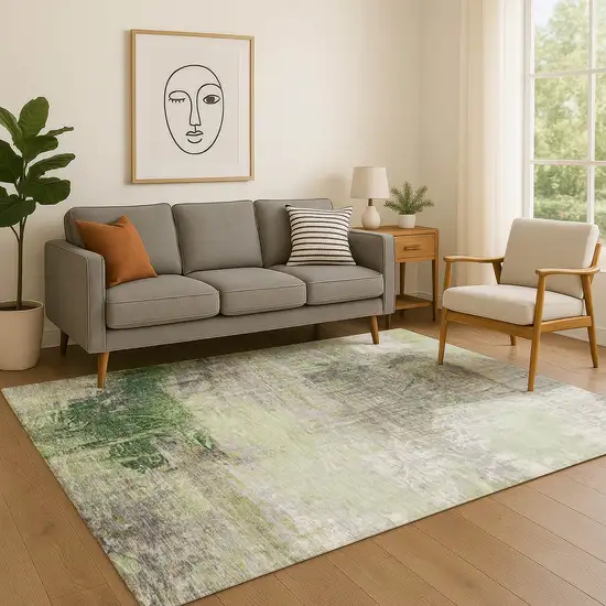 Sage And Ivory Abstract Washable Area Rug With UV Protection Photo 5