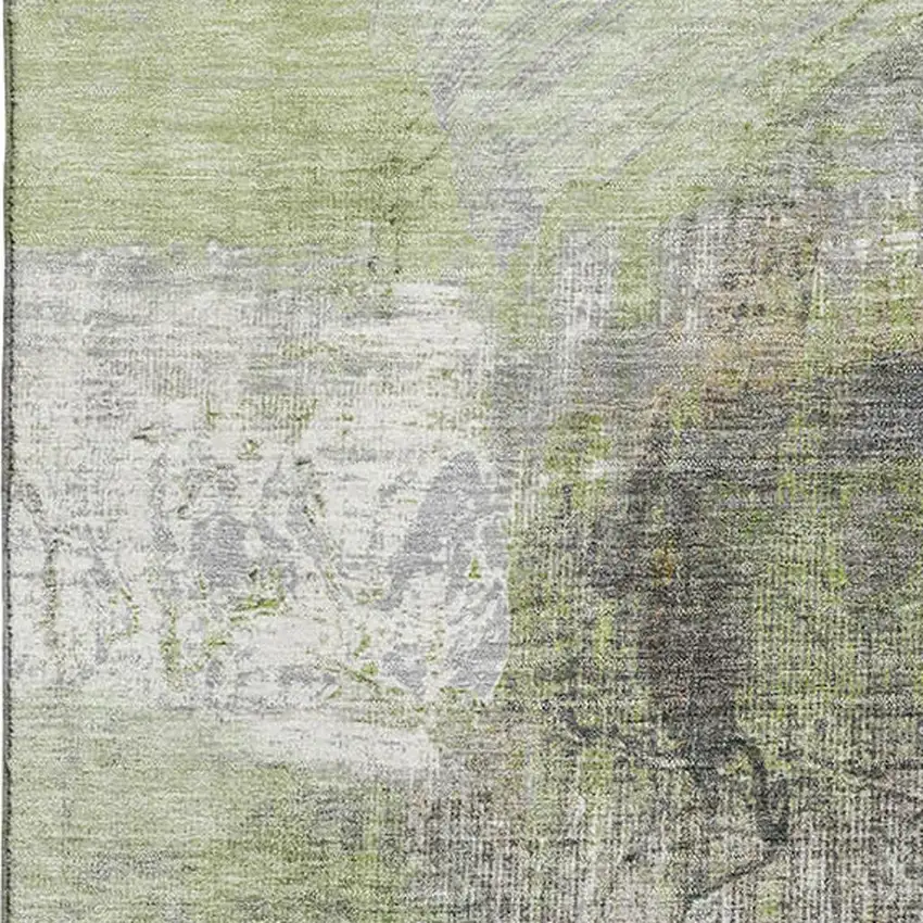 Sage And Ivory Abstract Washable Area Rug With UV Protection Photo 3