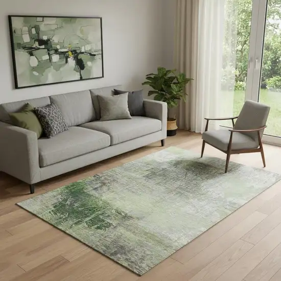 Sage And Ivory Abstract Washable Area Rug With UV Protection Photo 2