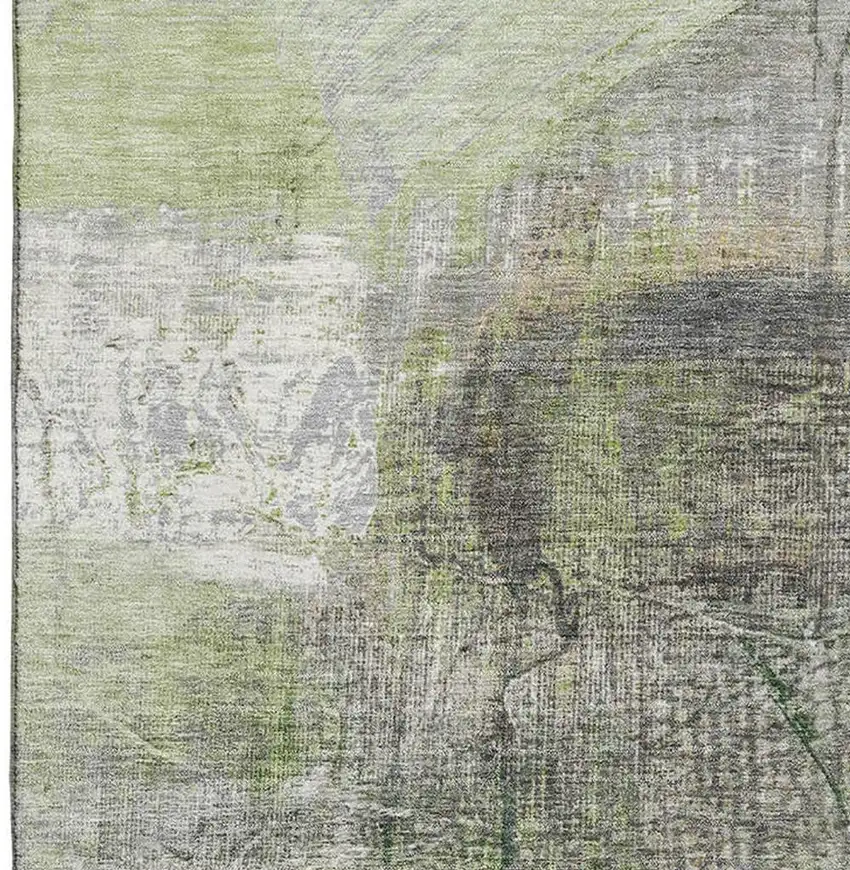 Sage And Ivory Abstract Washable Area Rug With UV Protection Photo 4