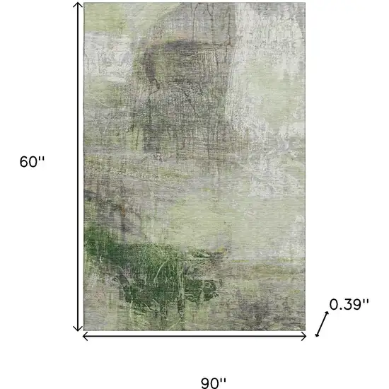 Sage And Ivory Abstract Washable Area Rug With UV Protection Photo 9