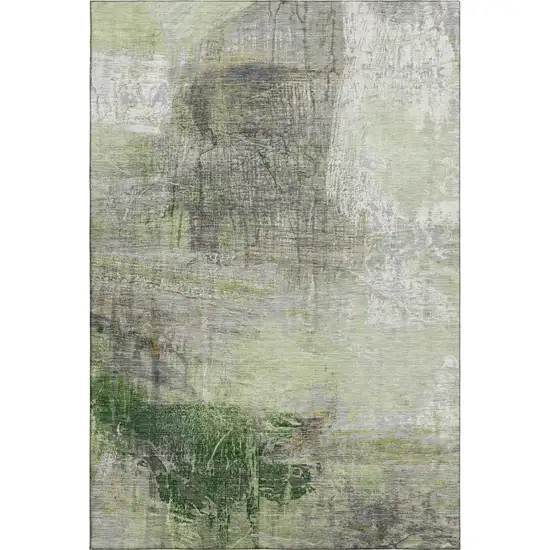 Sage And Ivory Abstract Washable Area Rug With UV Protection Photo 1