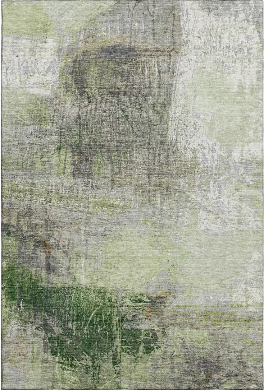 Sage And Ivory Abstract Washable Area Rug With UV Protection Photo 1