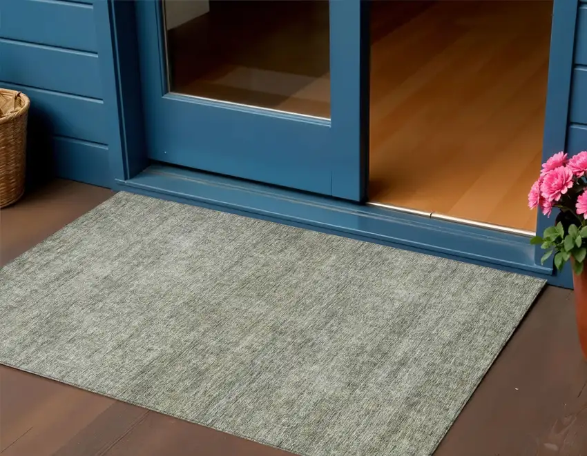 Sage And Ivory Abstract Washable Indoor Outdoor Area Rug Photo 1
