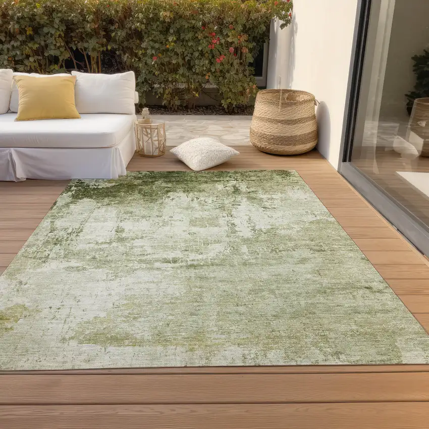Sage And Ivory Abstract Washable Indoor Outdoor Area Rug Photo 7