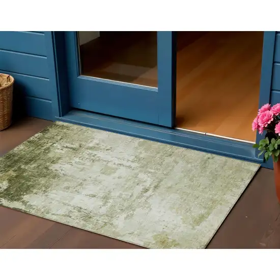 Sage And Ivory Abstract Washable Indoor Outdoor Area Rug Photo 2