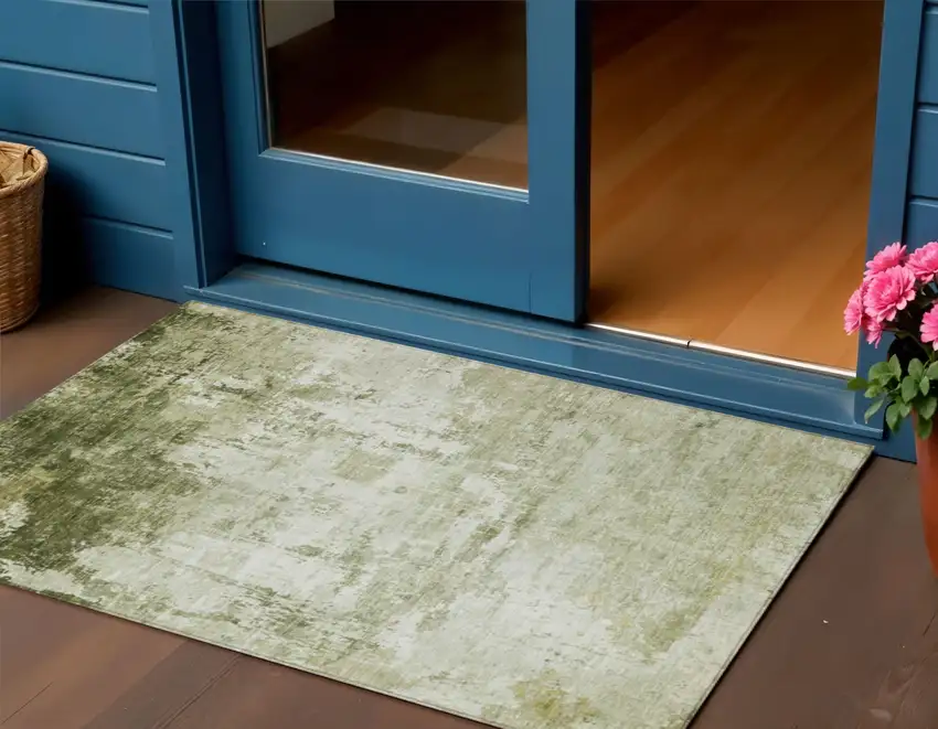 Sage And Ivory Abstract Washable Indoor Outdoor Area Rug Photo 2