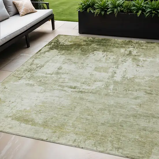 Sage And Ivory Abstract Washable Indoor Outdoor Area Rug Photo 2