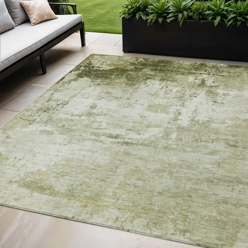 Sage And Ivory Abstract Washable Indoor Outdoor Area Rug Photo 2