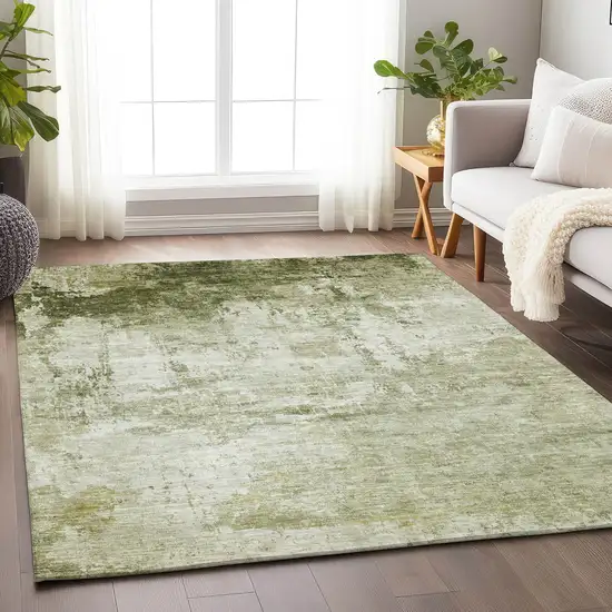 Sage And Ivory Abstract Washable Indoor Outdoor Area Rug Photo 5