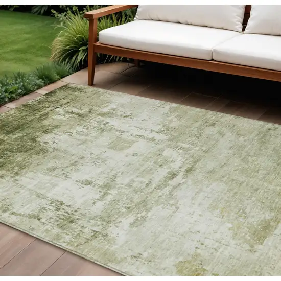 Sage And Ivory Abstract Washable Indoor Outdoor Area Rug Photo 2