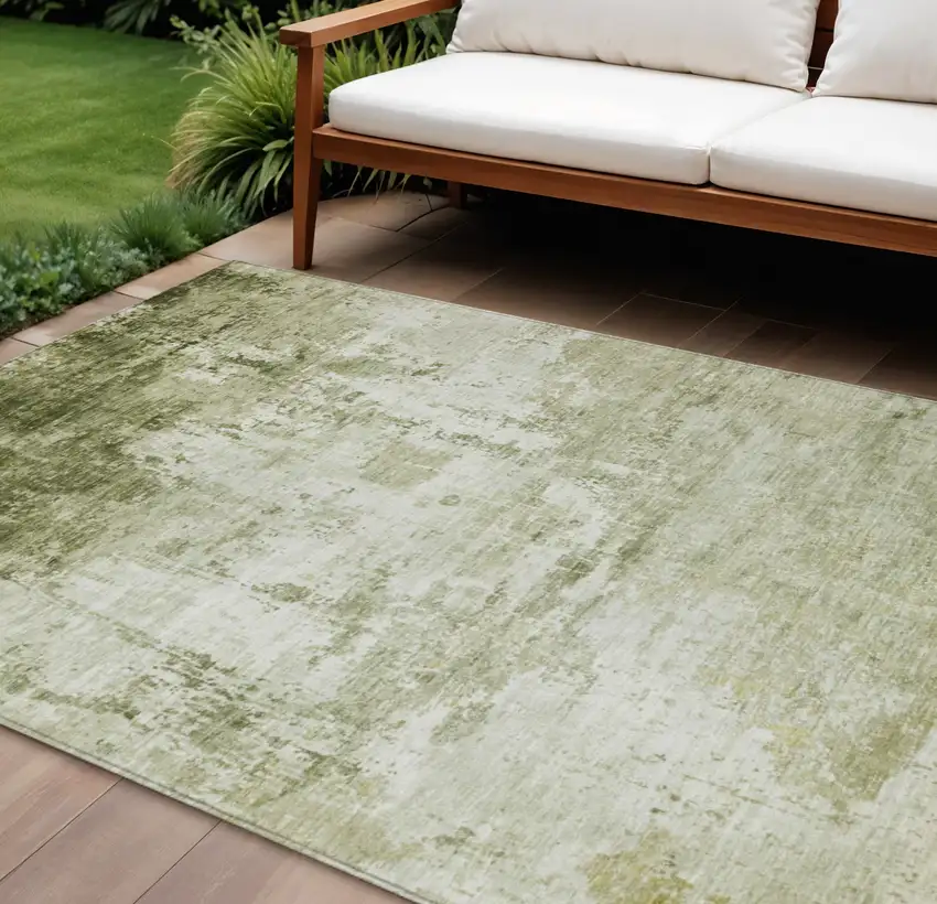 Sage And Ivory Abstract Washable Indoor Outdoor Area Rug Photo 2