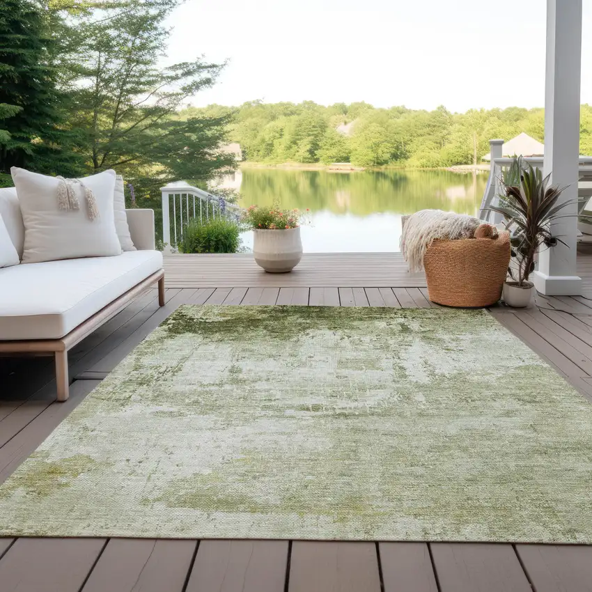 Sage And Ivory Abstract Washable Indoor Outdoor Area Rug Photo 5