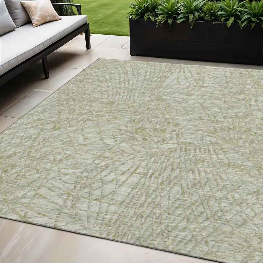 Sage And Ivory Abstract Washable Indoor Outdoor Area Rug Photo 1