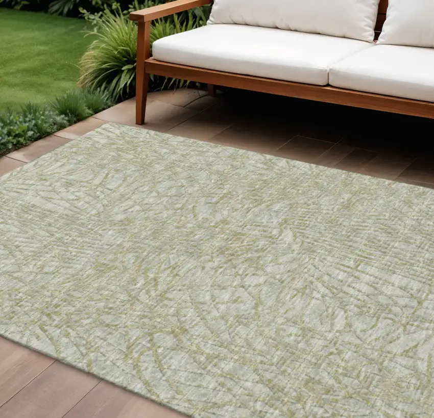 Sage And Ivory Abstract Washable Indoor Outdoor Area Rug Photo 1