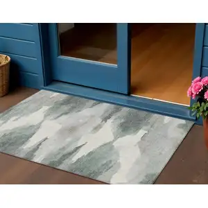 Photo of Sage And Ivory Abstract Washable Indoor Outdoor Area Rug