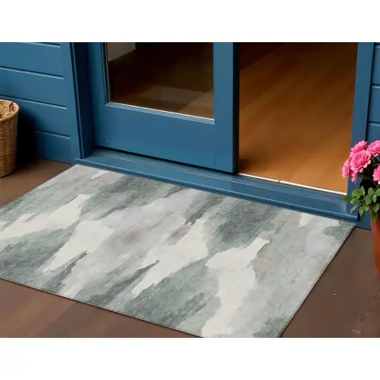 Sage And Ivory Abstract Washable Indoor Outdoor Area Rug Photo 1