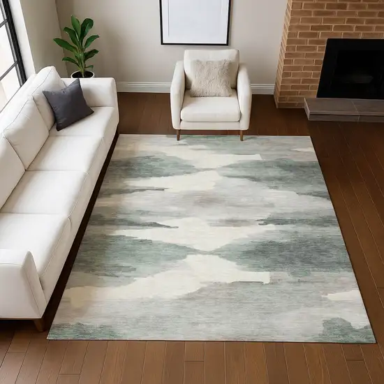 Sage And Ivory Abstract Washable Indoor Outdoor Area Rug Photo 7