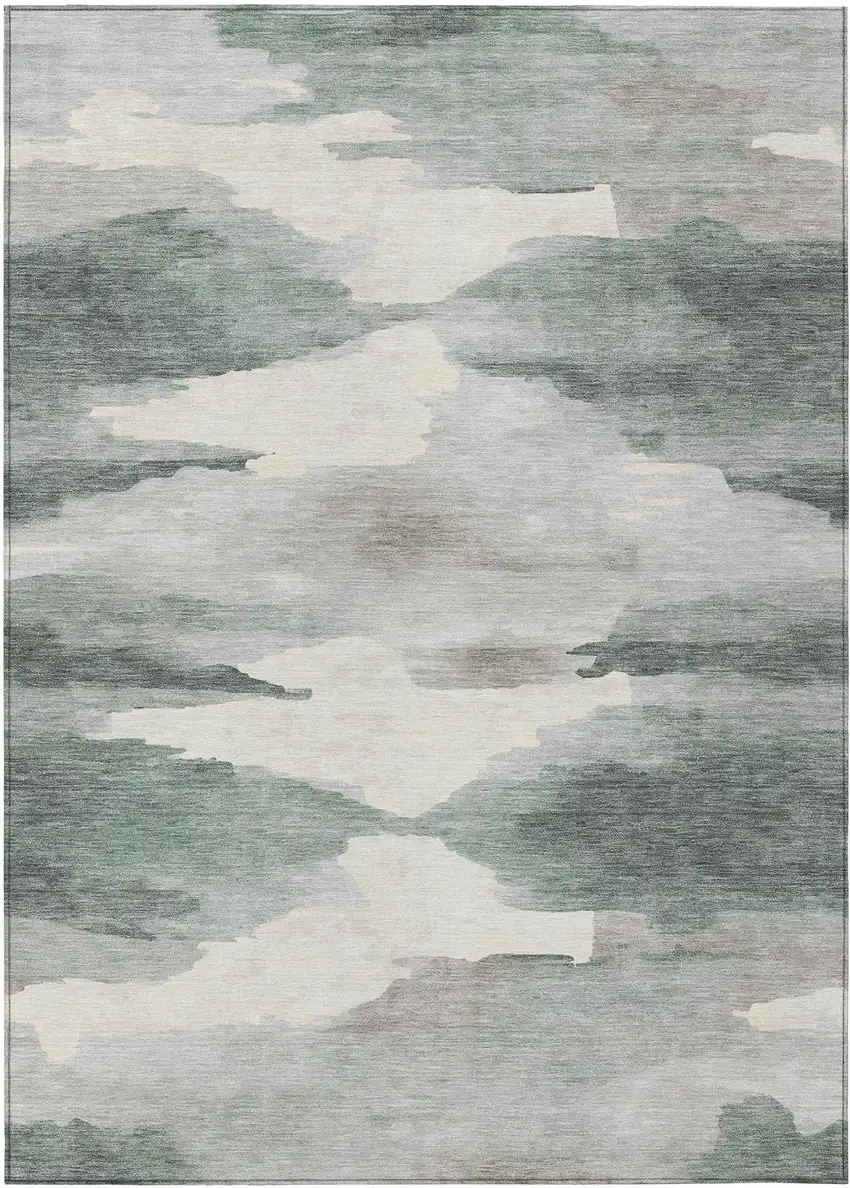 Sage And Ivory Abstract Washable Indoor Outdoor Area Rug Photo 2