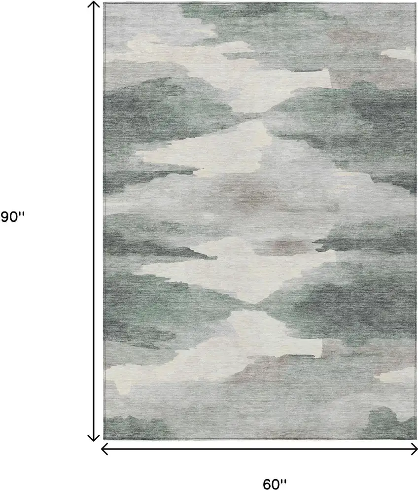 Sage And Ivory Abstract Washable Indoor Outdoor Area Rug Photo 3