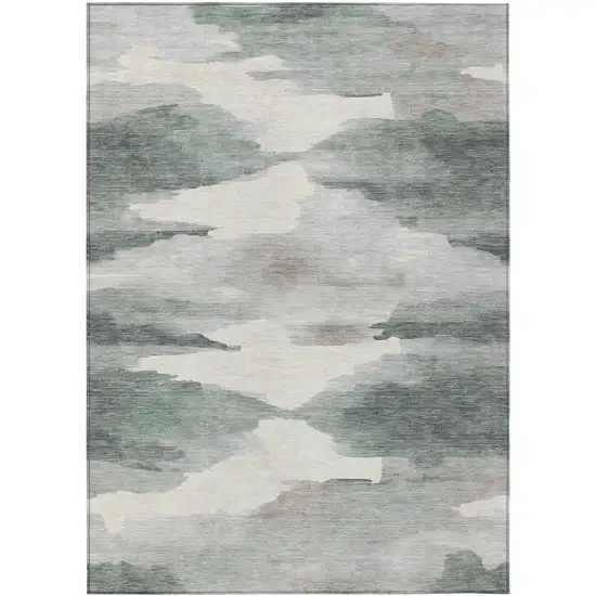 Sage And Ivory Abstract Washable Indoor Outdoor Area Rug Photo 2