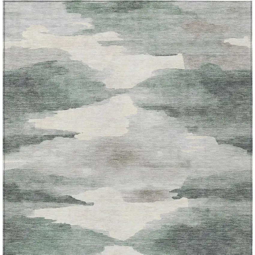 Sage And Ivory Abstract Washable Indoor Outdoor Area Rug Photo 4