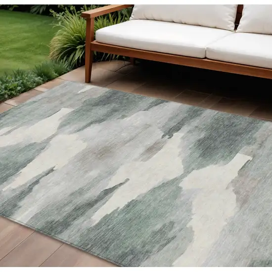 Sage And Ivory Abstract Washable Indoor Outdoor Area Rug Photo 1