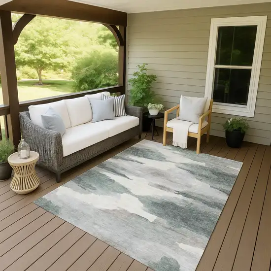 Sage And Ivory Abstract Washable Indoor Outdoor Area Rug Photo 6