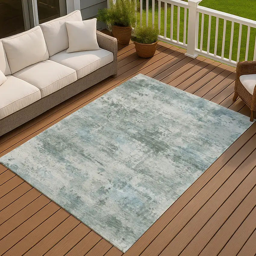 Sage And Ivory Abstract Washable Indoor Outdoor Area Rug Photo 3