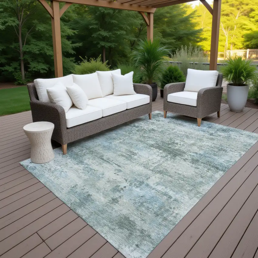 Sage And Ivory Abstract Washable Indoor Outdoor Area Rug Photo 5