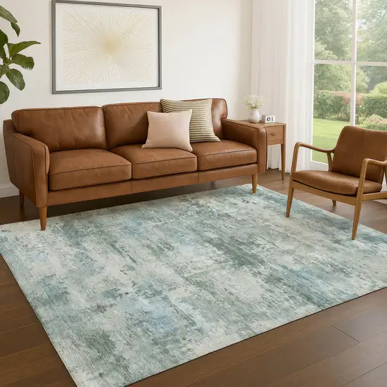 Sage And Ivory Abstract Washable Indoor Outdoor Area Rug Photo 4