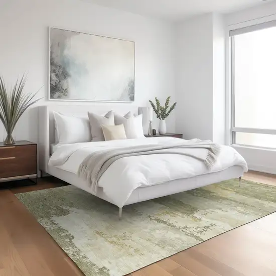 Sage And Ivory Abstract Washable Indoor Outdoor Area Rug Photo 4