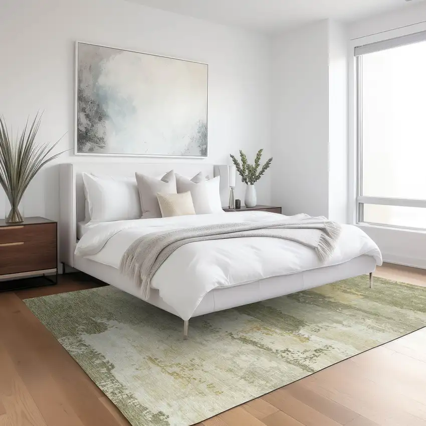 Sage And Ivory Abstract Washable Indoor Outdoor Area Rug Photo 4