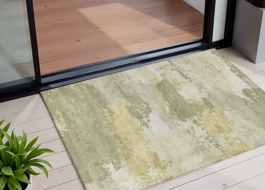 Sage And Ivory Abstract Washable Indoor Outdoor Area Rug Photo 1
