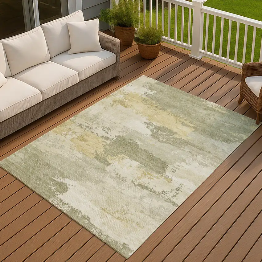Sage And Ivory Abstract Washable Indoor Outdoor Area Rug Photo 2