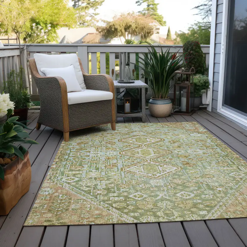 Sage And Ivory Aztec Washable Indoor Outdoor Area Rug Photo 8