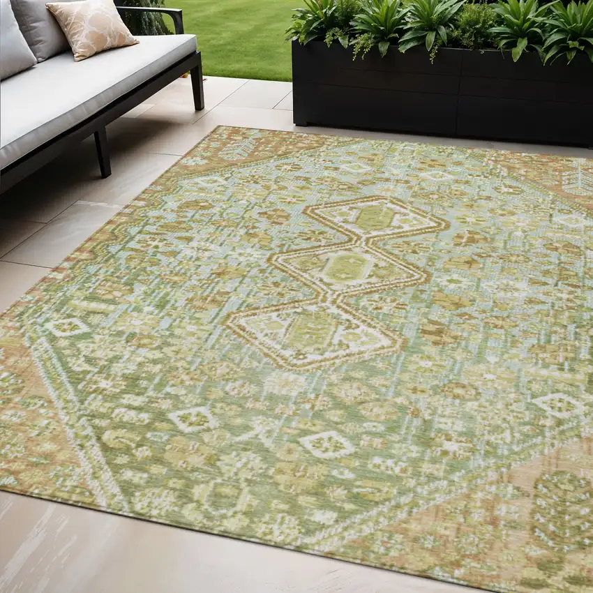 Sage And Ivory Aztec Washable Indoor Outdoor Area Rug Photo 2